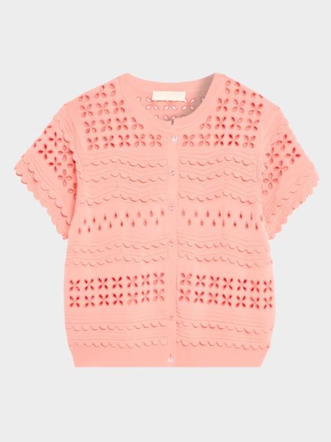 Abriana Embroidered Short-Sleeve Cardigan