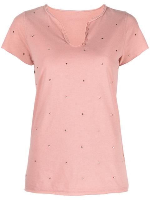 rhinestone-embellished Henley-neck T-shirt