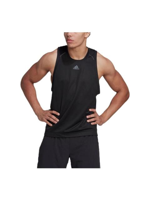 adidas Solid Color logo Printing Round Neck Sports Vest Black HP1757