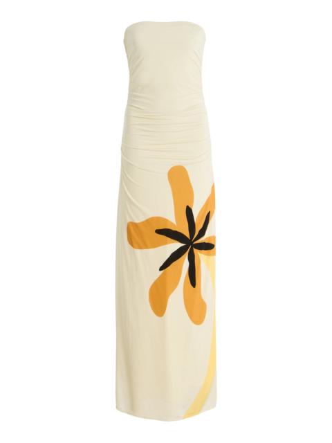 Exclusive Daphne Strapless Printed Jersey Maxi Dress white