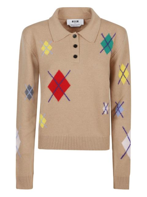 diamond-pattern polo top