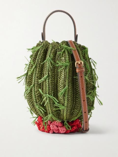 Cactus Leather-trimmed Raffia Shoulder Bag