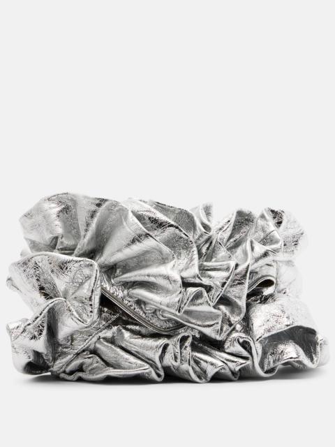 Ruffled metallic leather clutch