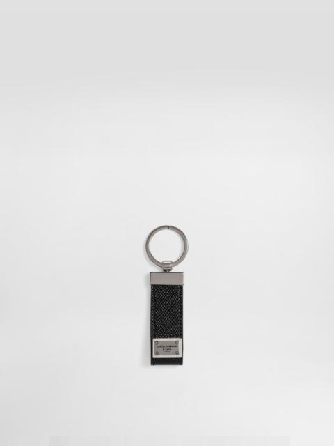 Calfskin key chain with logo tag