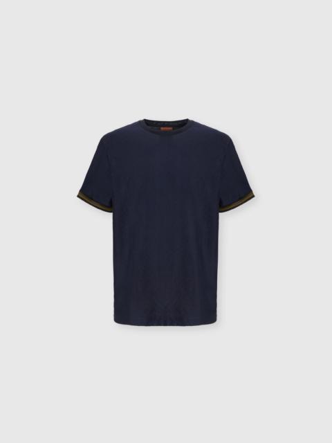 Crew-neck cotton jacquard T-shirt with tone-on-tone zigzag design