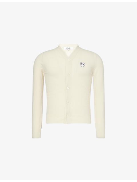 Heart Logo-Embroidered V-Neck Wool Cardigan