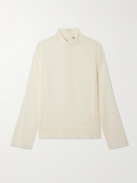 Cotton And Silk-blend Crepon Turtleneck Blouse