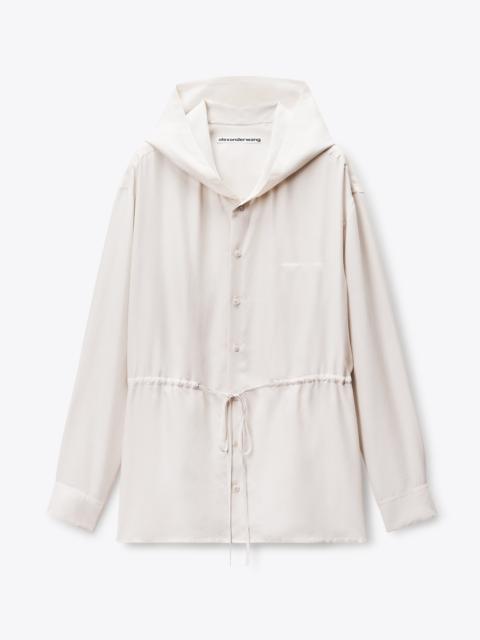 Silk Ruched Waist Hoodie Dress