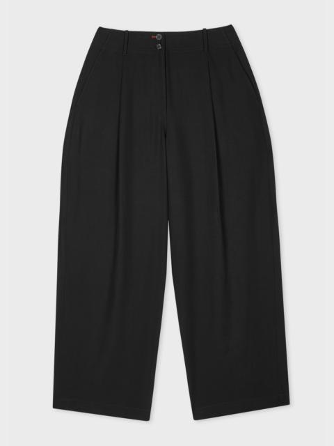 Women's Black Lyocell-Blend Barrel Leg Trousers