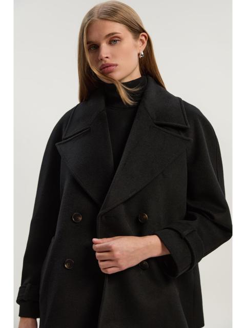 Tailored Brushed Wool Double Breasted Short Pea Coat