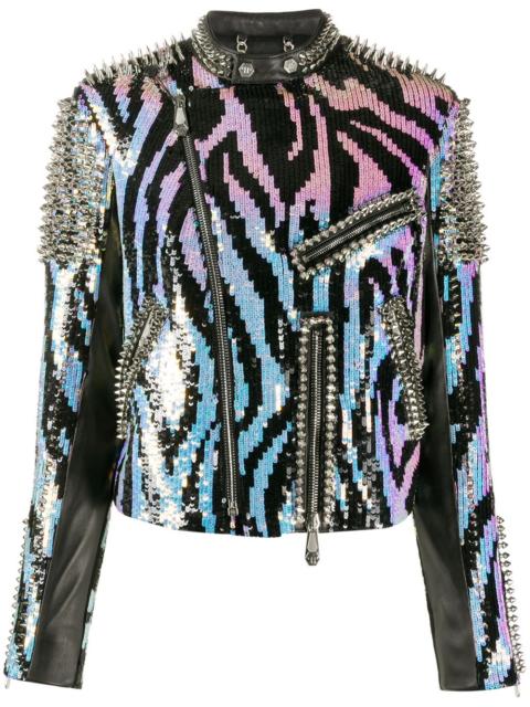 zebra leather biker jacket