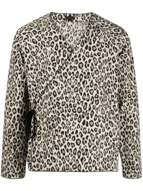 leopard-print V-neck shirt