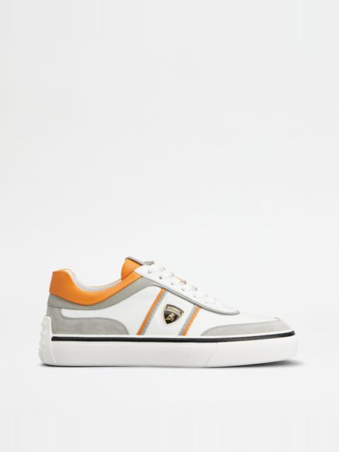 SNEAKERS IN LEATHER - GREY, WHITE, ORANGE