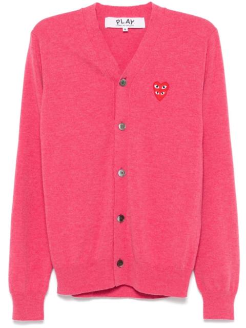 V-neck double heart-patch cardigan