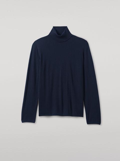 Superfine Cashmere Navy Roll Neck Jumper