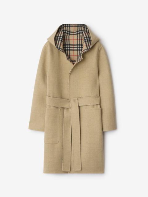Reversible Wool Hooded Wrap Coat