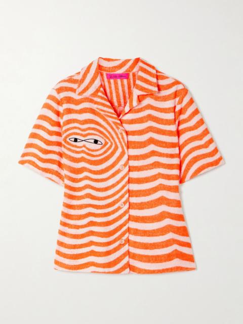 Embroidered striped cotton-terry shirt Orange