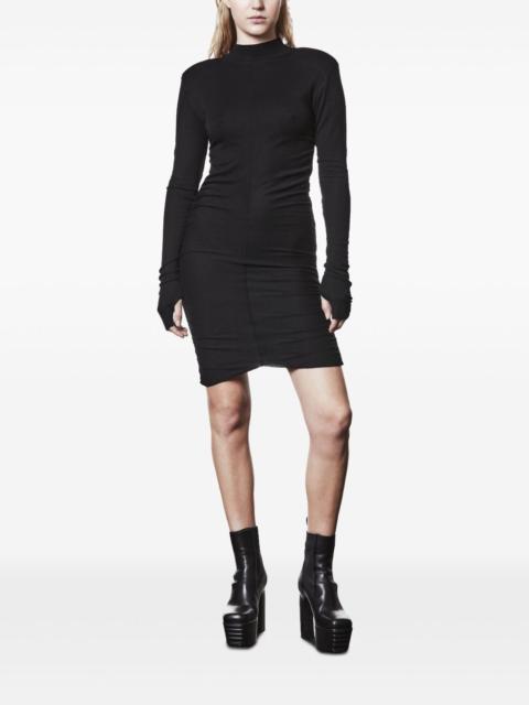 gathered high-neck mini dress