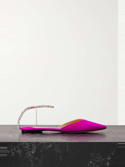 Saeda crystal-embellished velvet point-toe flats