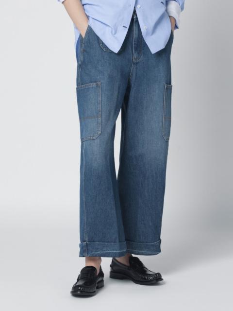 Cropped Cocoon cargo jeans in medium blue
