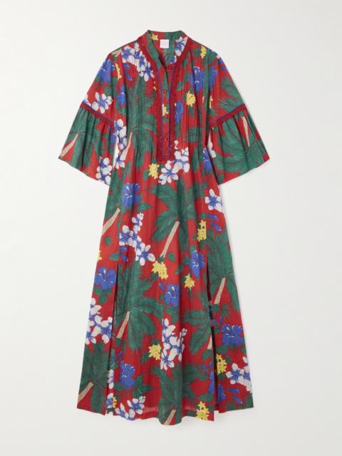 Alicante Lace-trimmed Pintucked Floral-print Cotton Midi Dress