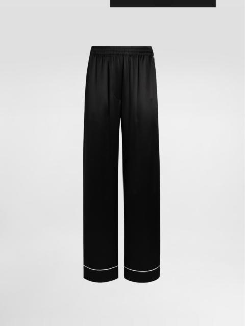 Silk pajama pants with contrasting piping