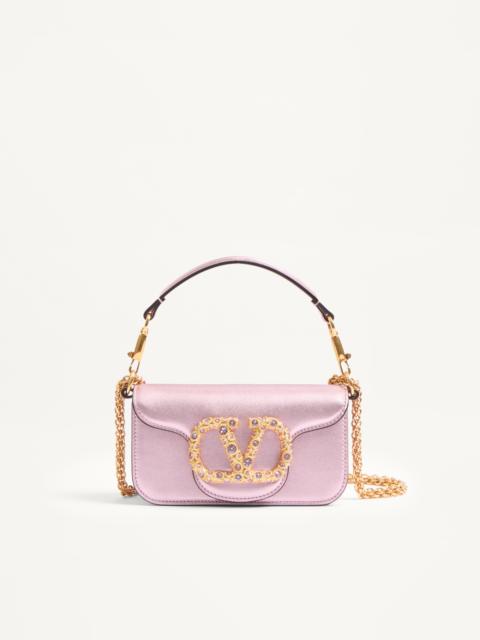 VALENTINO GARAVANI LOCÒ SMALL SHOULDER BAG IN LAMINATED CALFSKIN WITH JEWEL LOGO