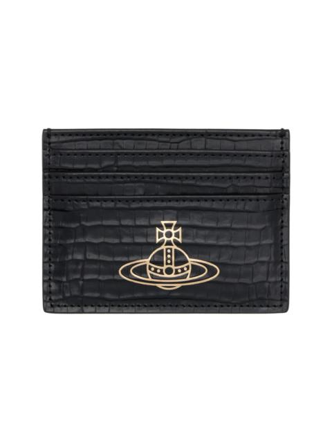 Black Flat Mini Croc Card Holder