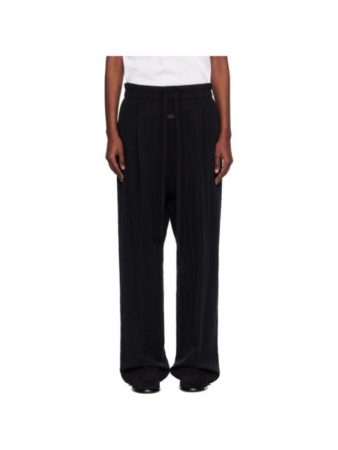 Black Tencel Nylon Drawstring Straight Trousers
