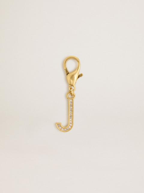 Letter J charm in gold-colored brass with crystals