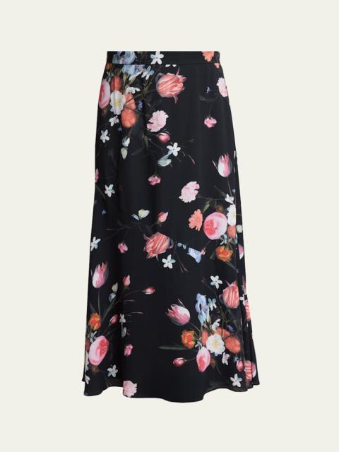Floral-Print Crepe A-Line Midi Skirt