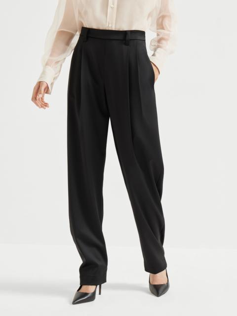 Virgin wool stretch satin slouchy trousers with monili