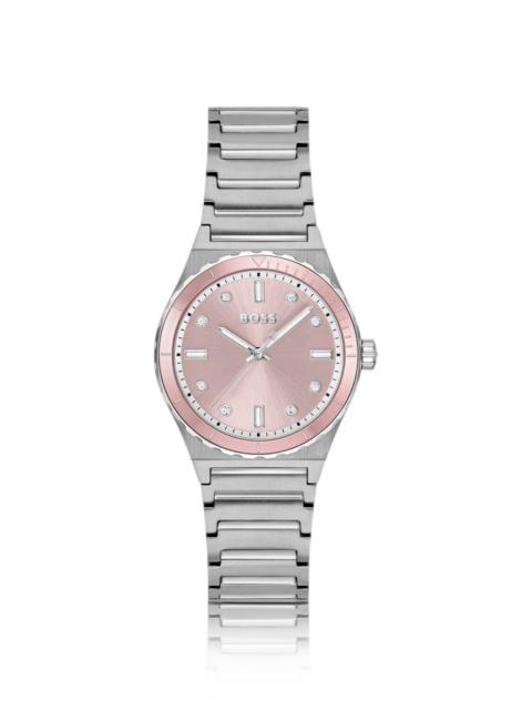 PINK-DIAL WATCH WITH CRYSTAL INDEXES AND LINK BRACELET