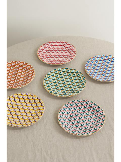 Set Of Six 20cm Gold-plated Porcelain Dessert Plates