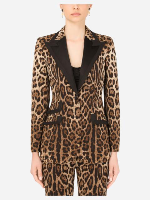 Single-breasted Turlington jacket in leopard-print woolen fabric