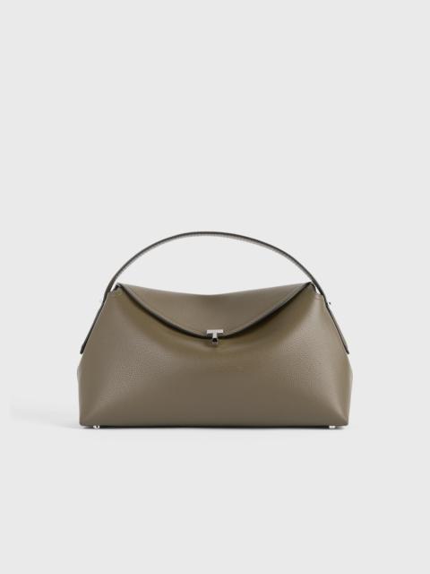 T-lock grained-leather top handle dark taupe