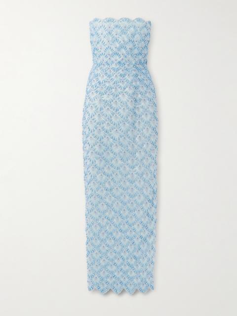 Ariel Strapless Scalloped Embellished Satin Gown