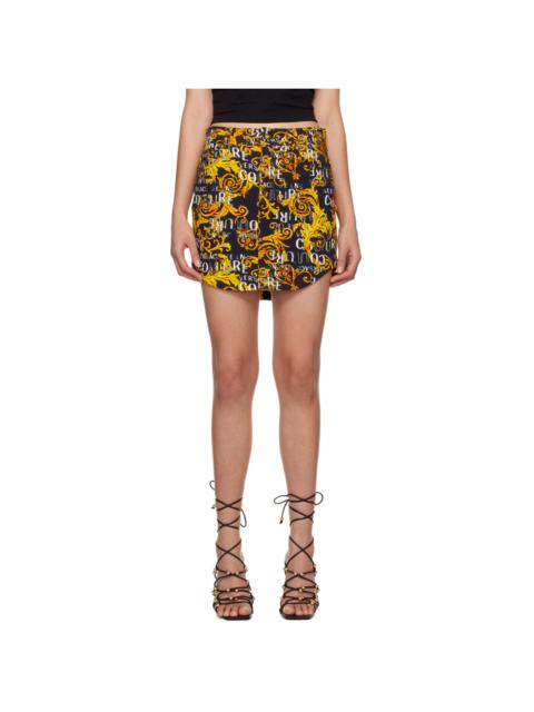 Black Printed Denim Miniskirt