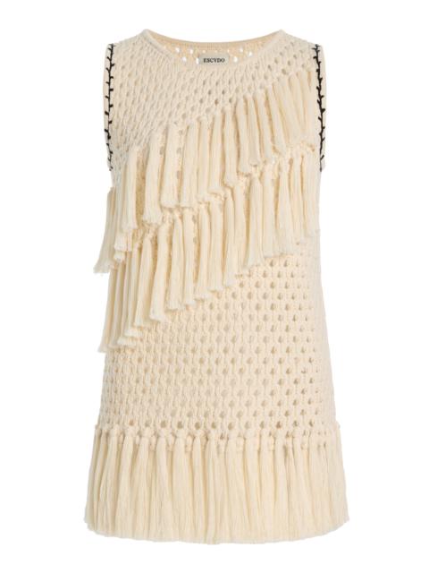 Exclusive Espina Fringed Crocheted Cotton Top ivory