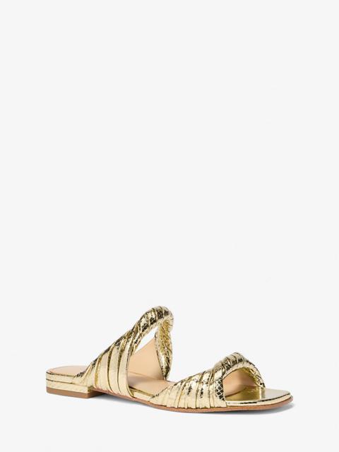 Kiana Metallic Snake Embossed Leather Sandal