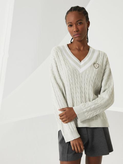 Cotton cable sweater with logo