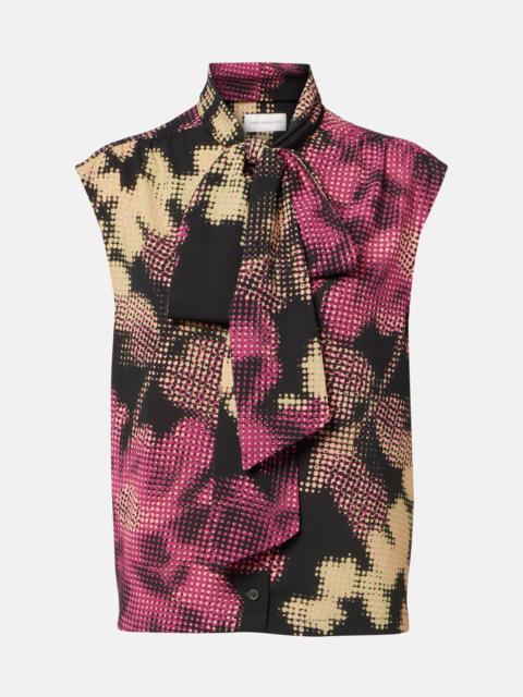 Printed tie-neck top