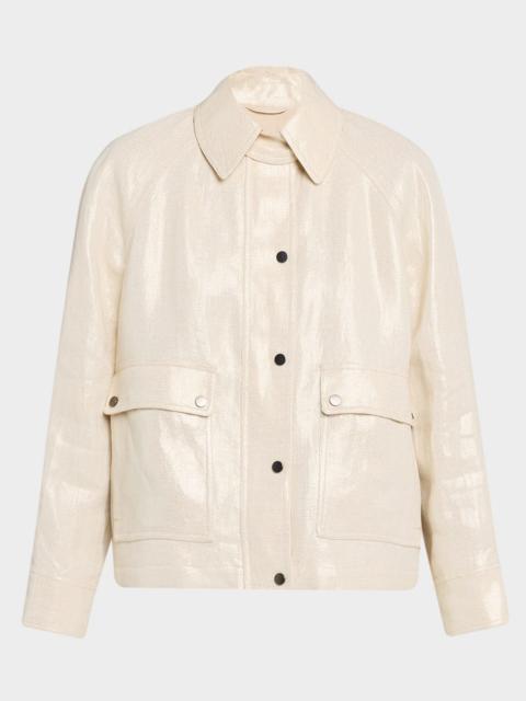 Shiny Bull Linen Straight-Leg Ankle Trousers