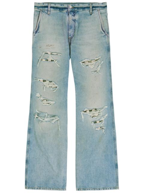 Amiri Checkered Repair Distressed Bootcut Jeans