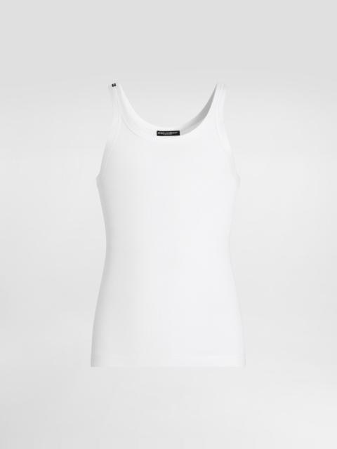 Fine-rib slim-fit singlet with tag