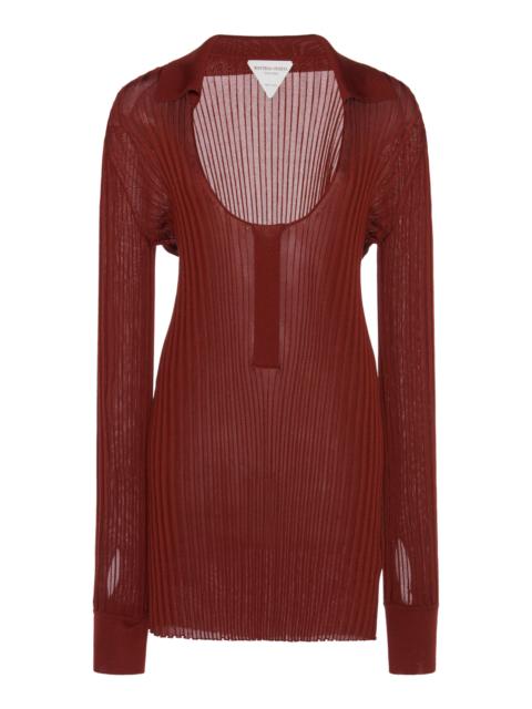 Ribbed Silk-Blend Top orange