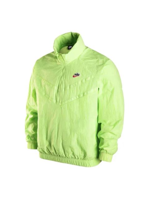 Men's Nike Solid Color Logo Label Breathable Windproof Stand Collar Half Zipper Long Sleeves Jacket 