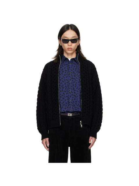 Black Cable Knit Zip Up Sweater