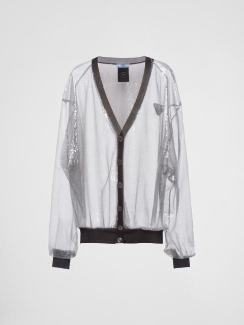 Sequin-embroidered tulle cardigan