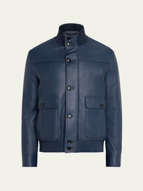 Men's Leather Button-Front Blouson